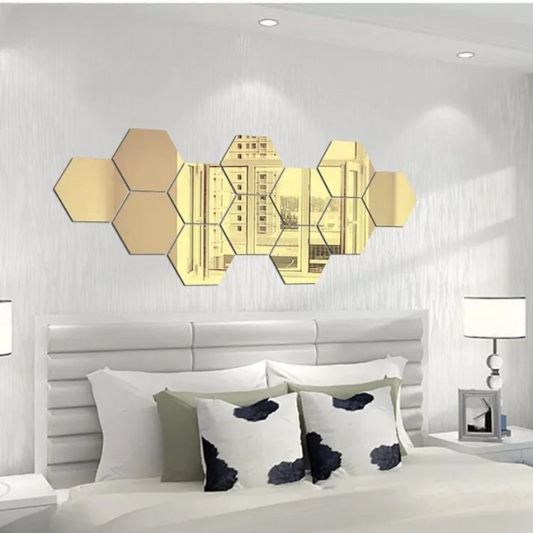 pack Of 12) 3d Acrylic Hexagon Simple Mirror-surface Geometric Diy Art Mural For Home Decoration Wall