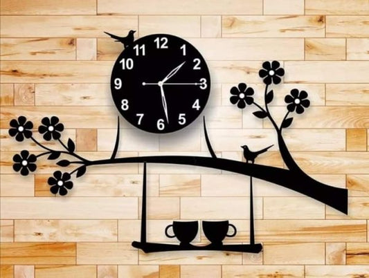 3d Wall Clock Birds On Tree With Coffee Cups Creative 3d Diy Wooden Wall Clock