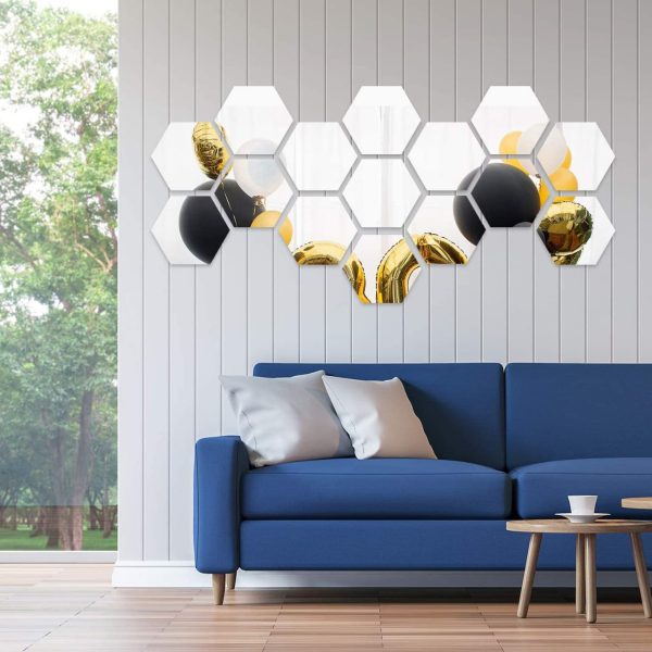 pack Of 12) 3d Acrylic Hexagon Simple Mirror-surface Geometric Diy Art Mural For Home Decoration Wall